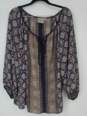 Dantelle Navy and Tan Printed Boho Tunic Top
